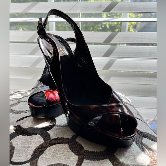 Stuart Weitzman Patent Leather Slingback Tortoise Shell Platform Heels - Size 6M - Picture 3 of 13